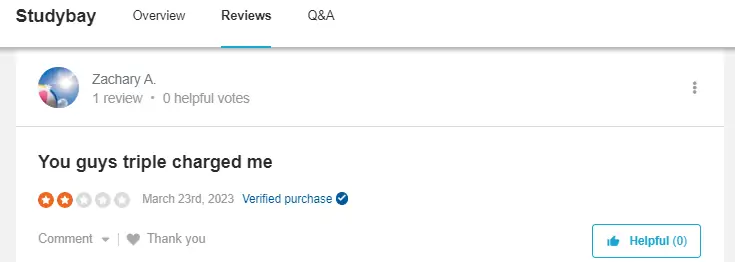 StudyBay review on Sitejabber